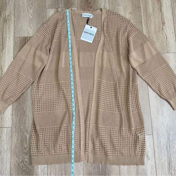 Hanna Nikole Plus Size 20W Hollowed-Out Cardigan Long Sleeve Open Front Knitwear - Picture 9 of 10